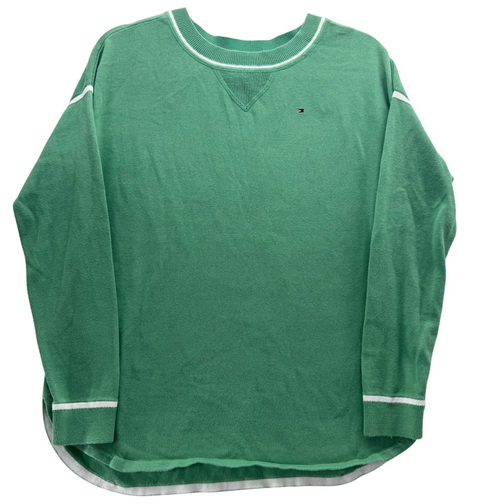 Tommy Hilfiger Women's XS Green 100%‎ Cotton Sweater Pullover Striped Trim
